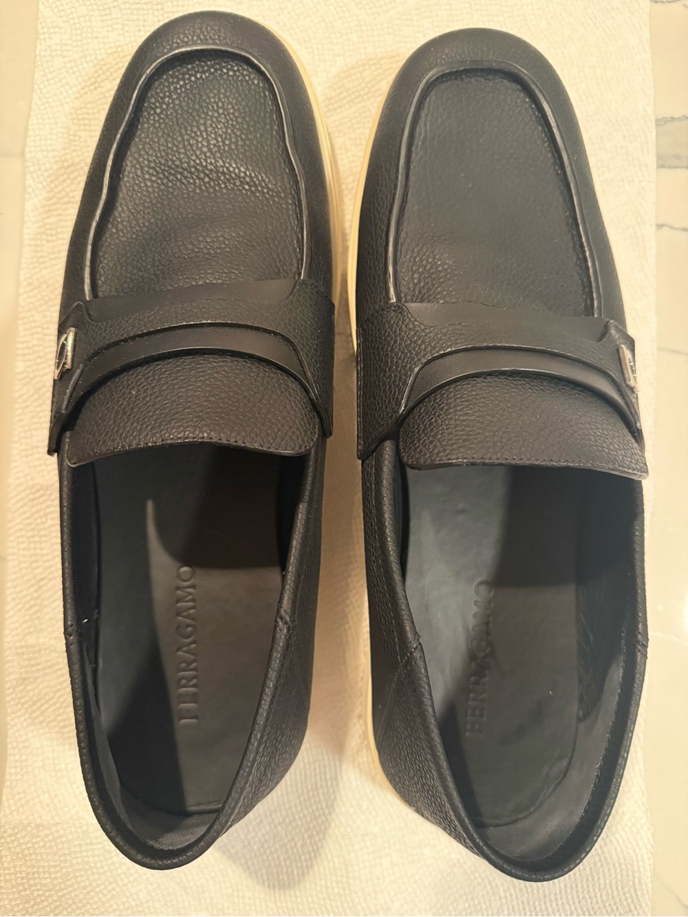 Salvatore Ferragamo Black Pebbled Leather Bit Loafers